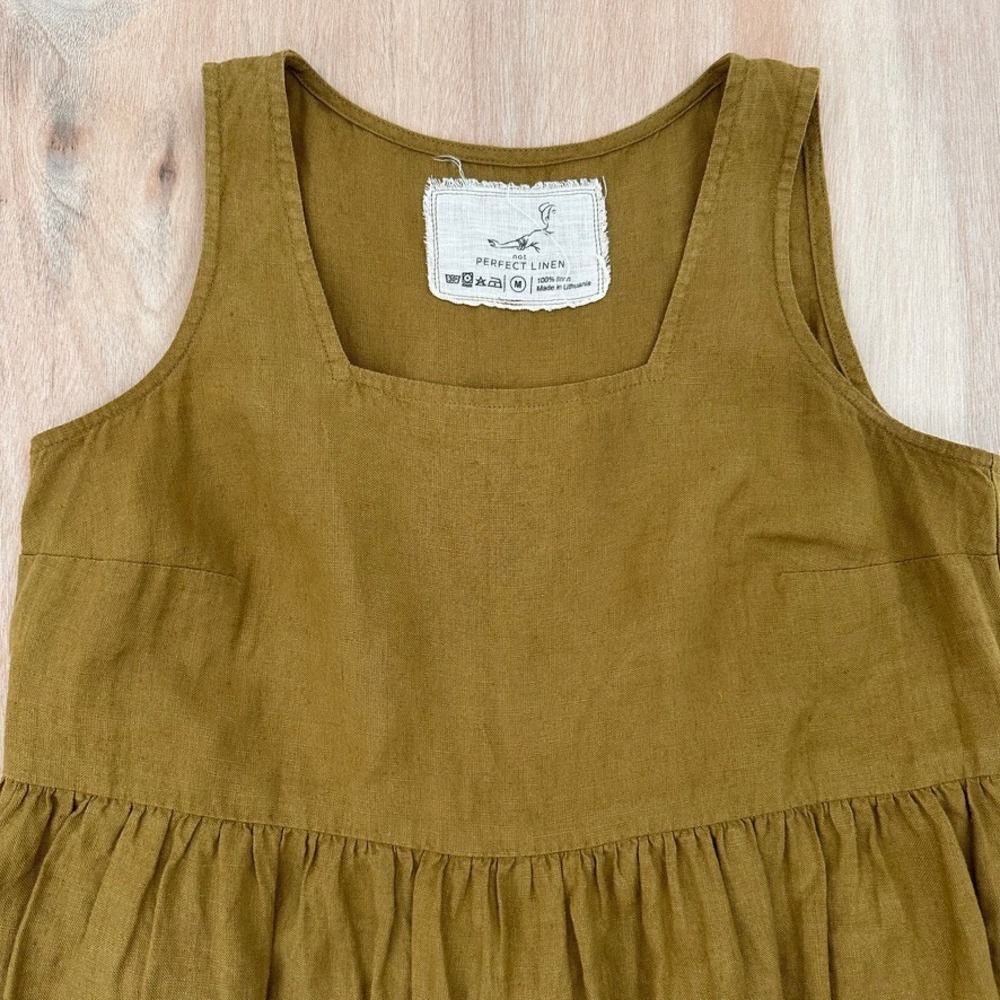 Not Perfect Linen Dress Womens M Mustard Yellow Sleeveless Empire Waist Midi - Picture 4 of 12
